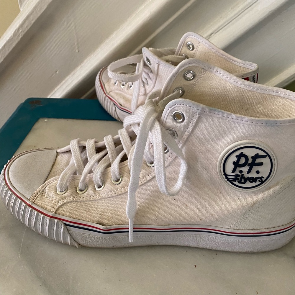 Classic white canvas PF Flyer high tops size 9